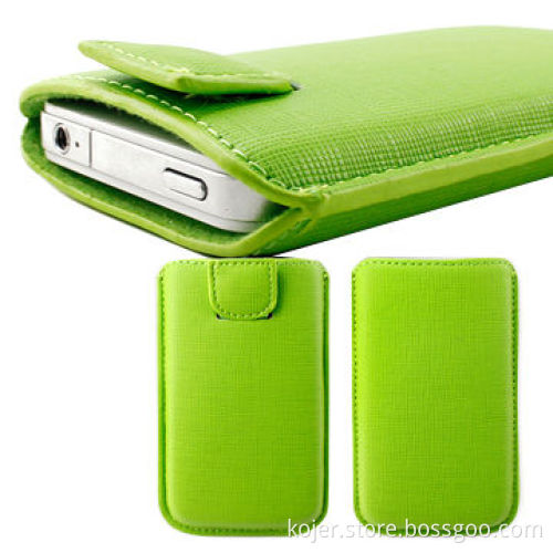 Leather mobile phone pouch, suitable for iPhone 5, made of PU leather and retractable Pull-tab